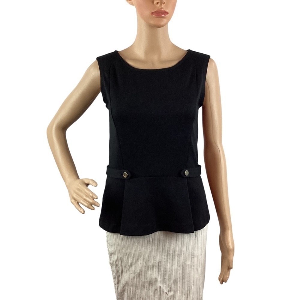 Ann Taylor Career Top Size XXS Black Sleeveless Peplum